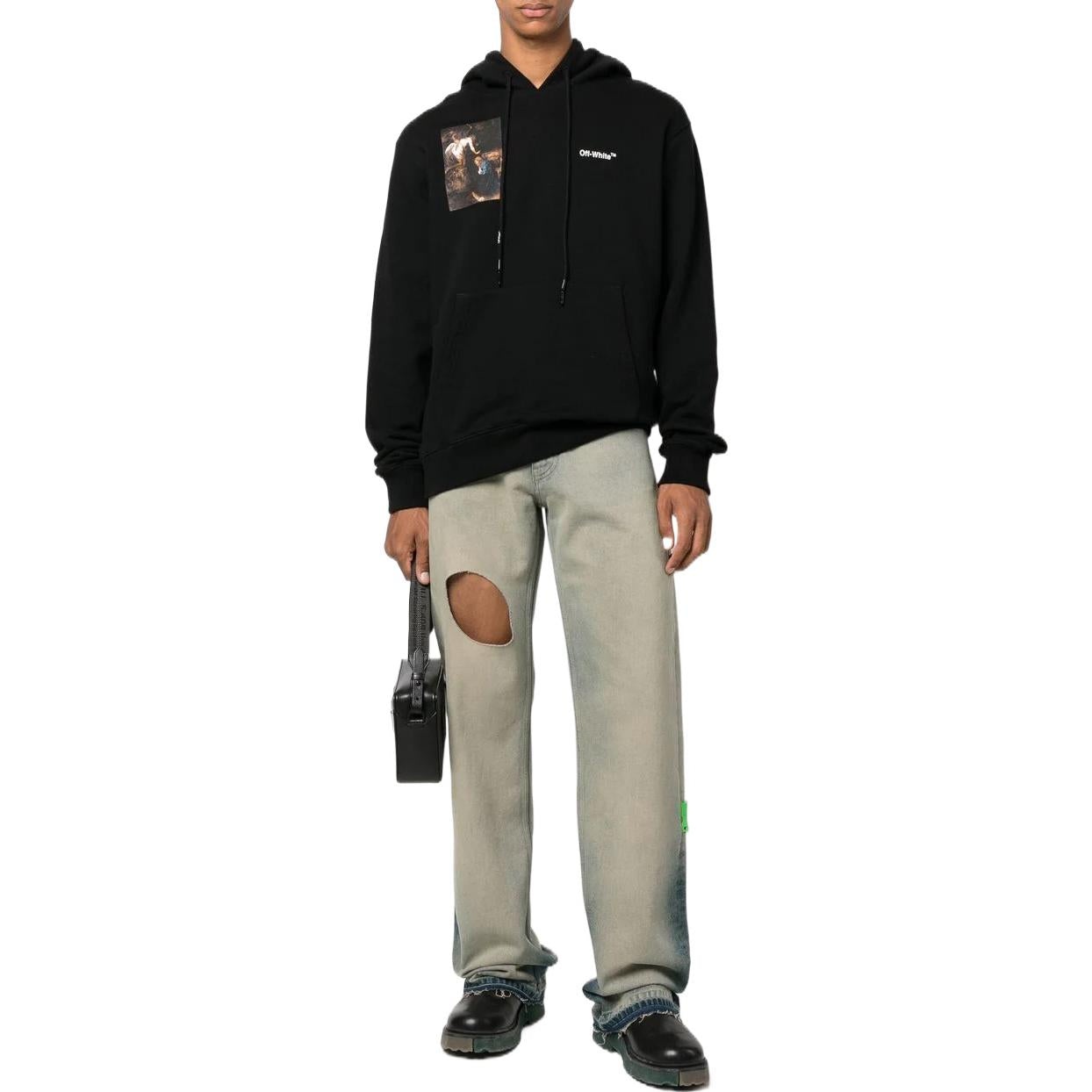 Men's Off-White FW22 Character Printing Hooded Long Sleeves Loose Fit Black OMBB097C99FLE0101001 - 2