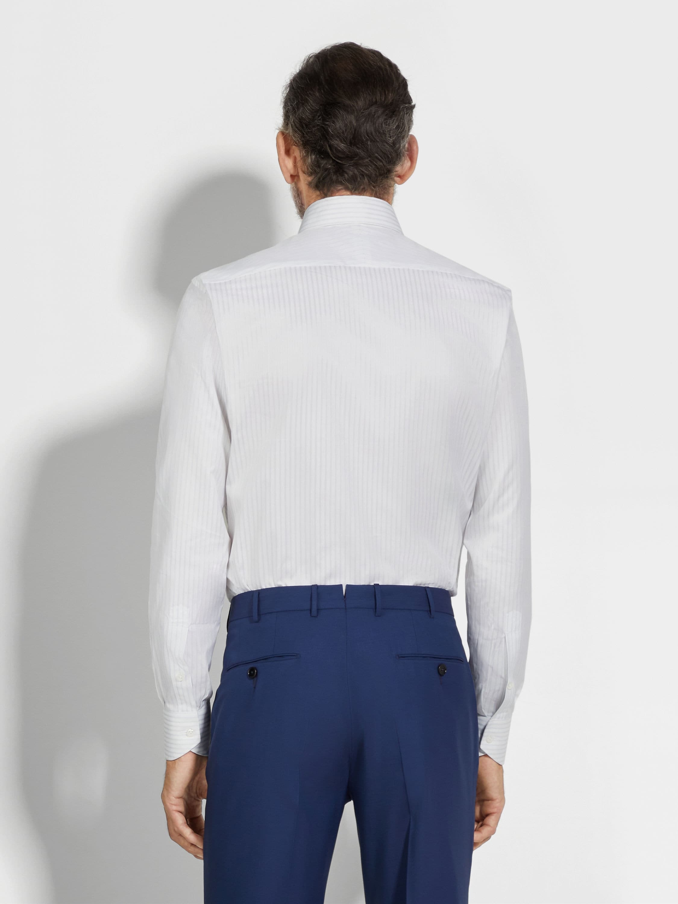 WHITE AND LIGHT BLUE STRUCTURED STRIPED CENTOVENTIMILA COTTON SHIRT - 4