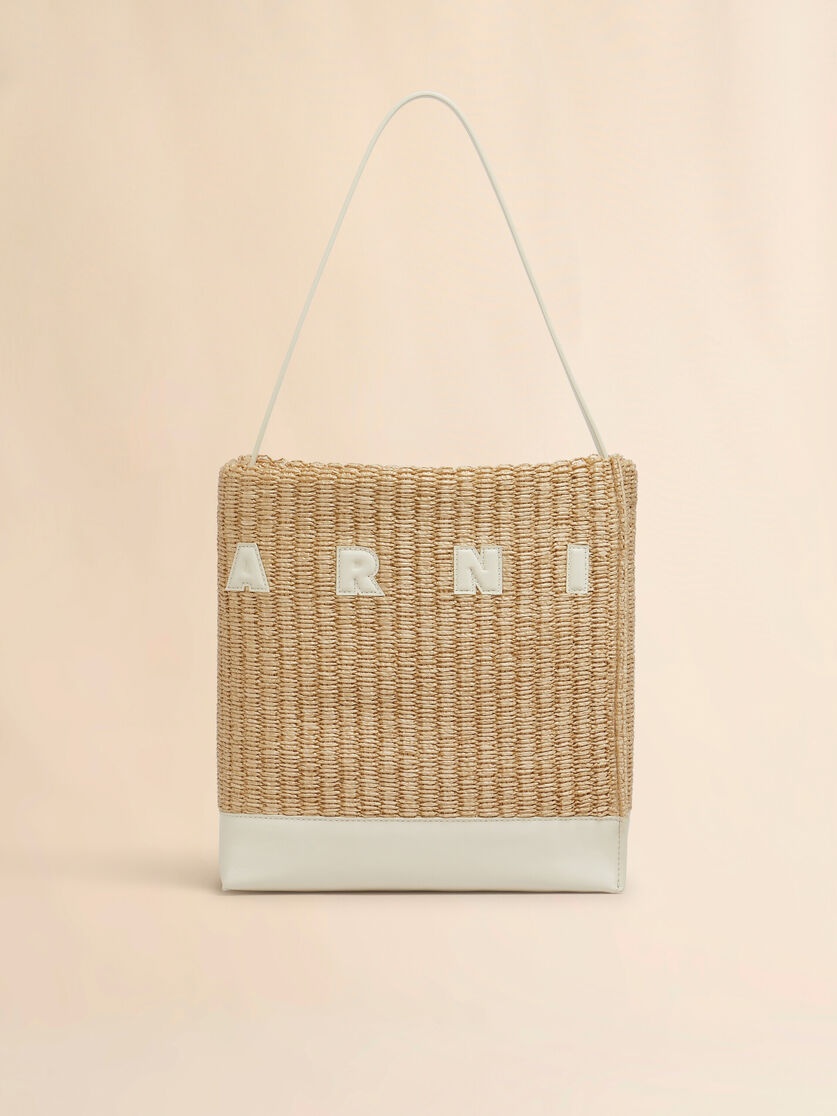 SMALL NATURAL WOVEN FABRIC MUSEO HOBO BAG WITH LEATHER PATCHES - 6