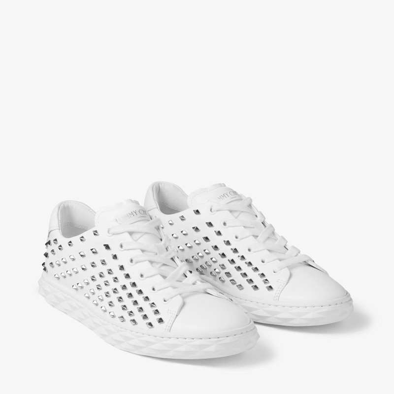 Diamond Light/F
White Nappa Low-Top Trainers with Studs 2