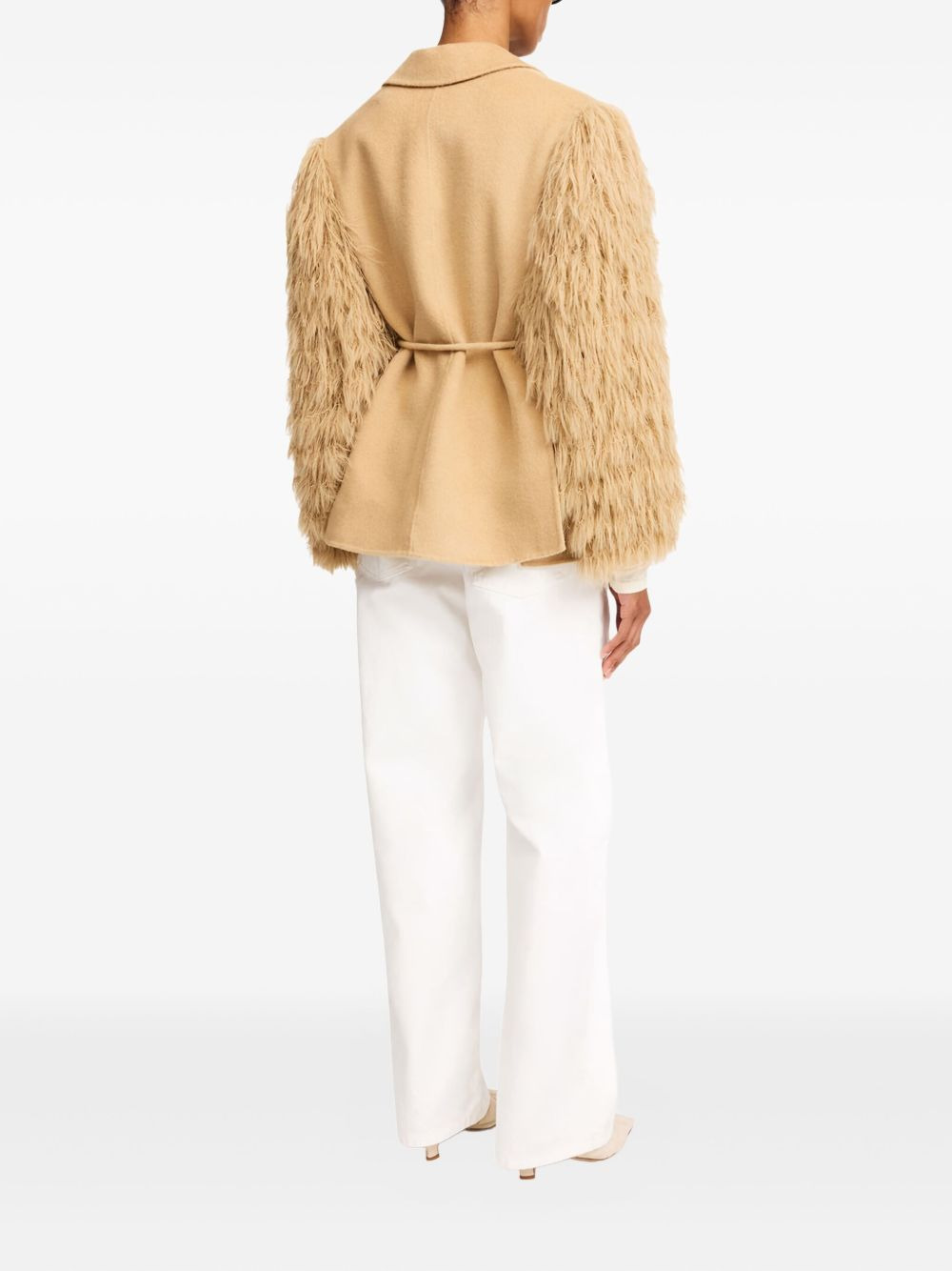 fluffy-sleeved wool faux-fur jacket - 3