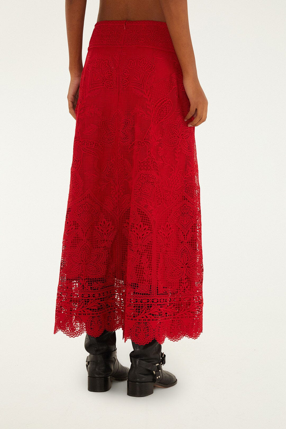 Red Guipure Boho Garden Skirt - 3