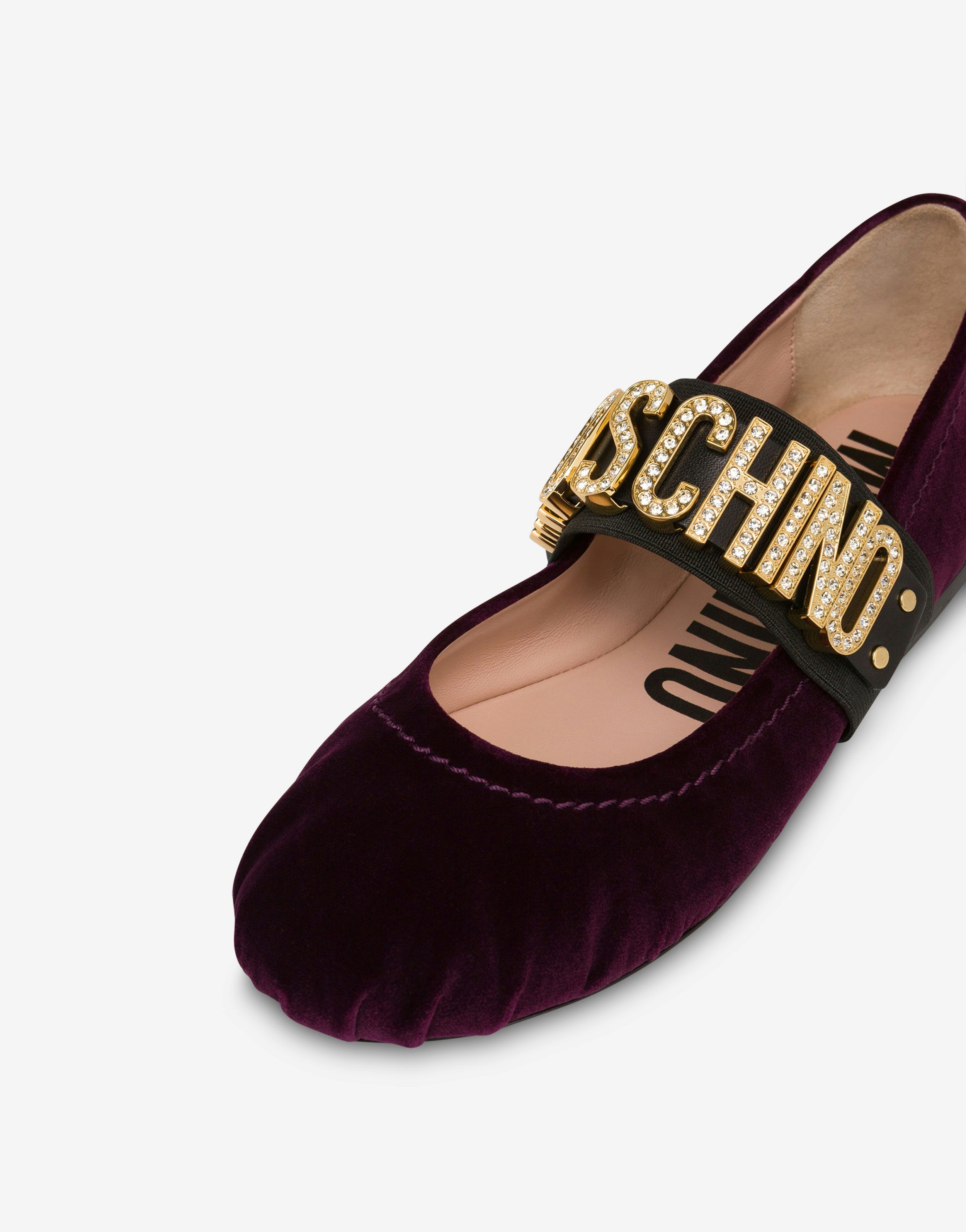 MAXI LETTERING VELVET BALLET FLATS - 4