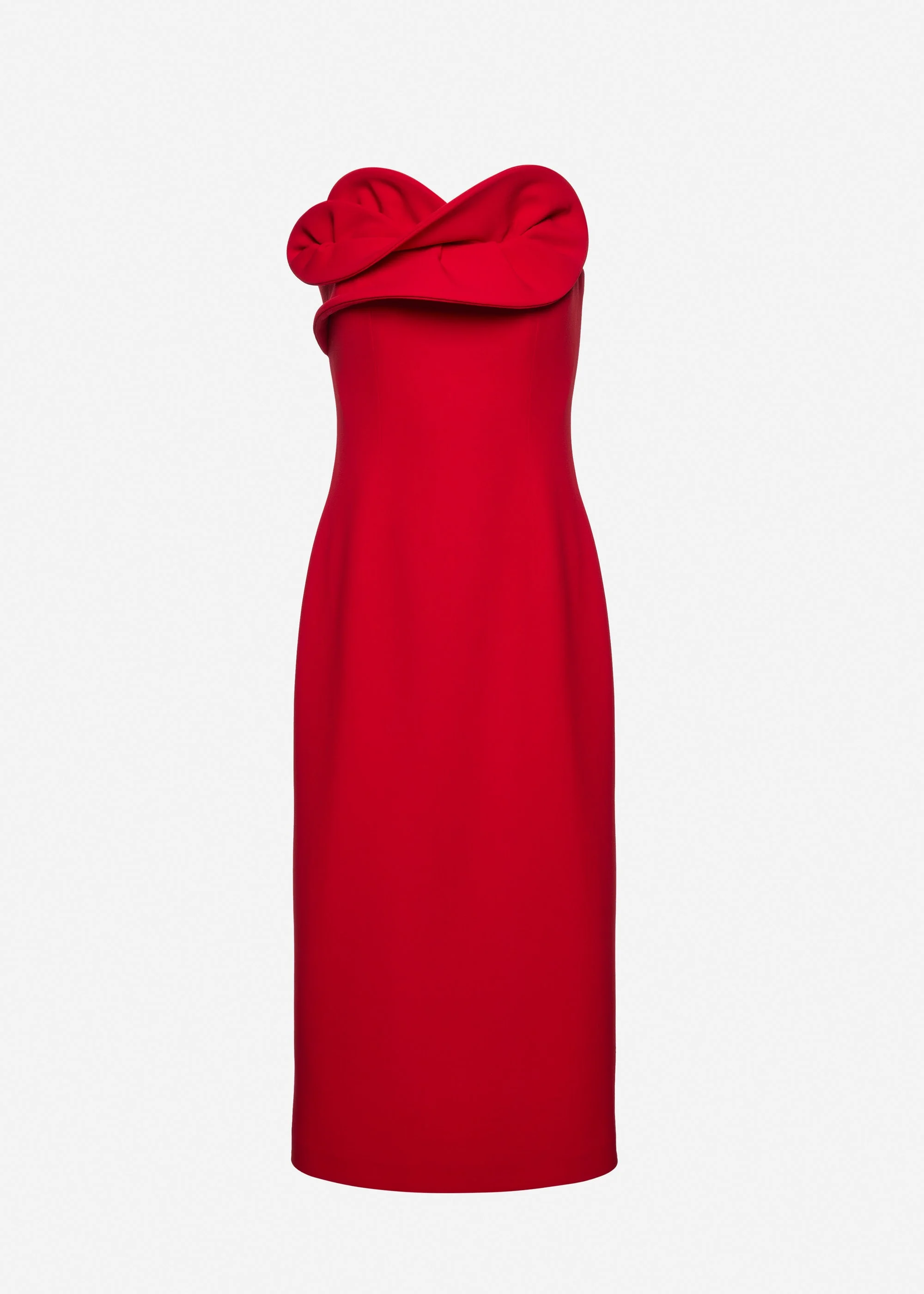 Wool corset dress with sculptural neckline in red - 1