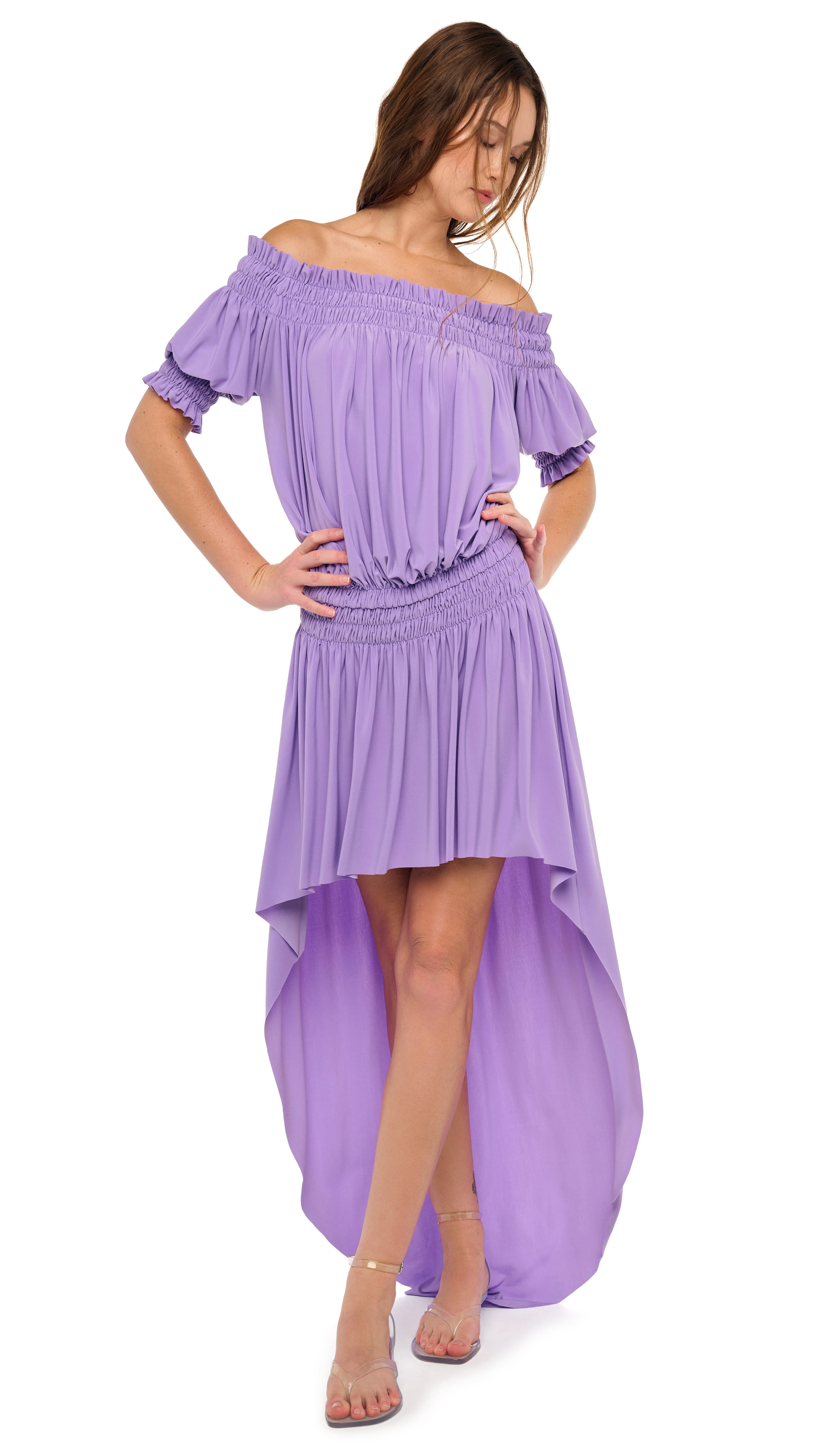 SHORT SLEEVE PEASANT HI LOW DRESS - 1