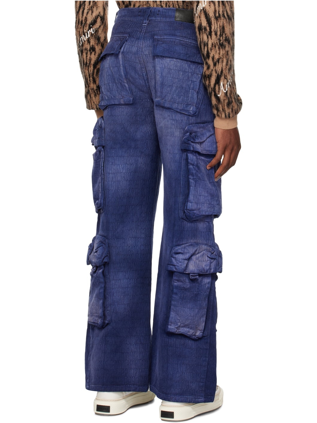 Blue Jacquard Cargo Pants - 3