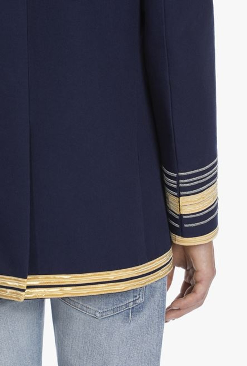 Navy blue embroidered blazer with double-breasted buttoned fastening 9