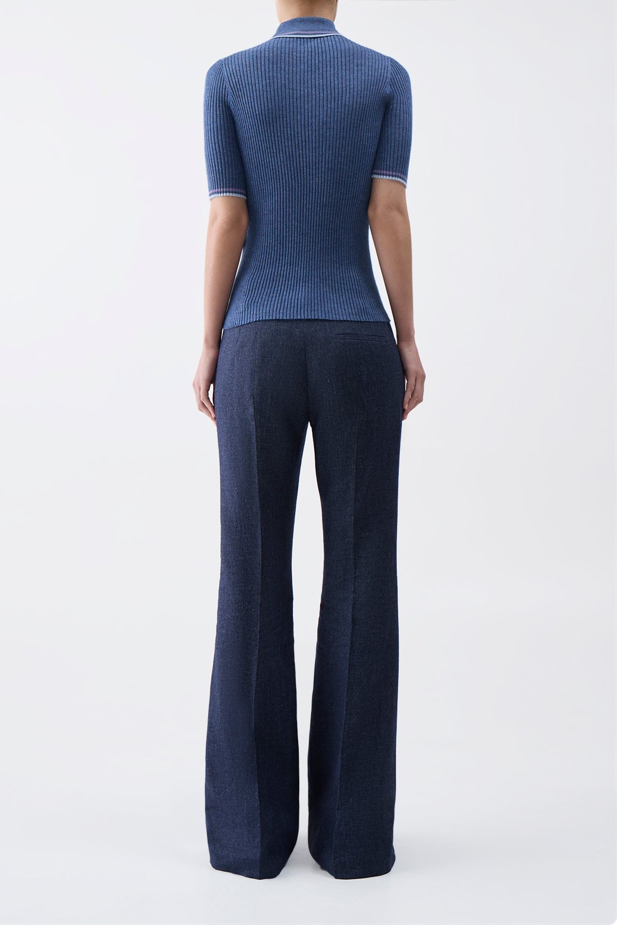 Perro Knit Polo in Denim Blue Cashmere Silk - 4
