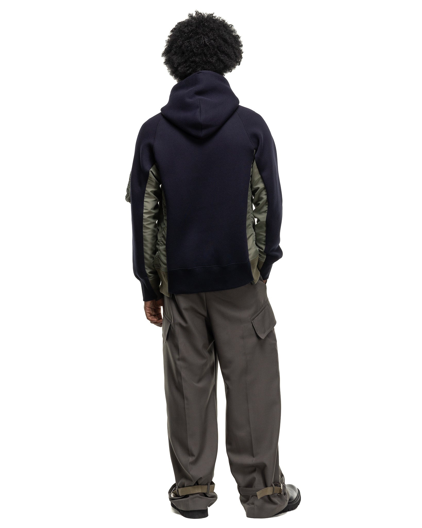 sacai Sponge Sweat x Nylon Twill Hoodie Navy x Khaki | REVERSIBLE