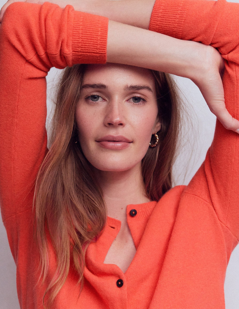 Eva Cashmere Crew Cardigan-Fiery Orange Melange 3