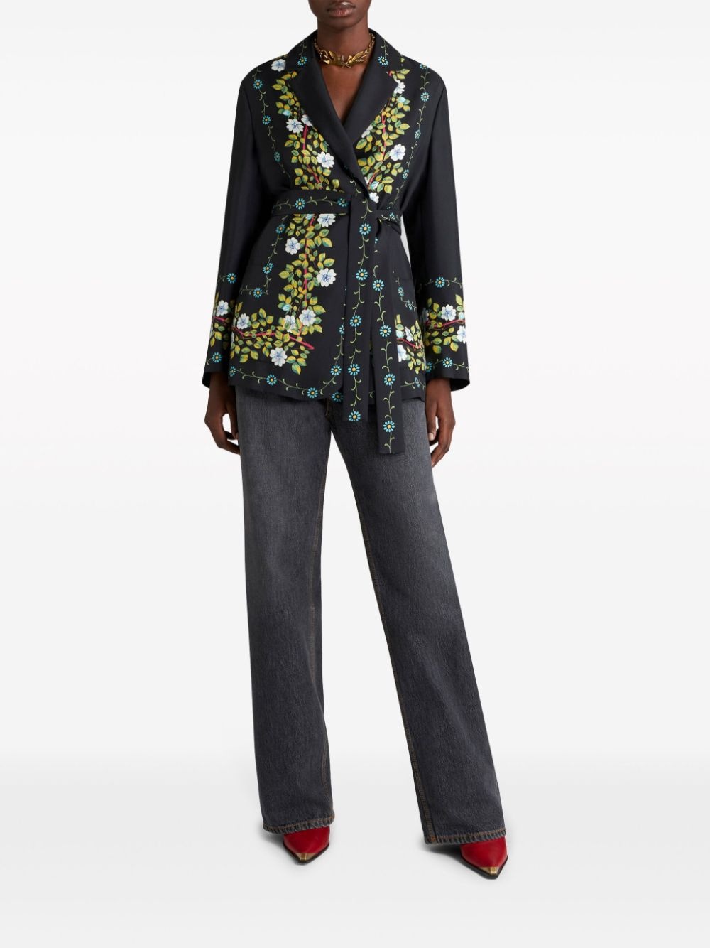 floral-print silk jacket - 2