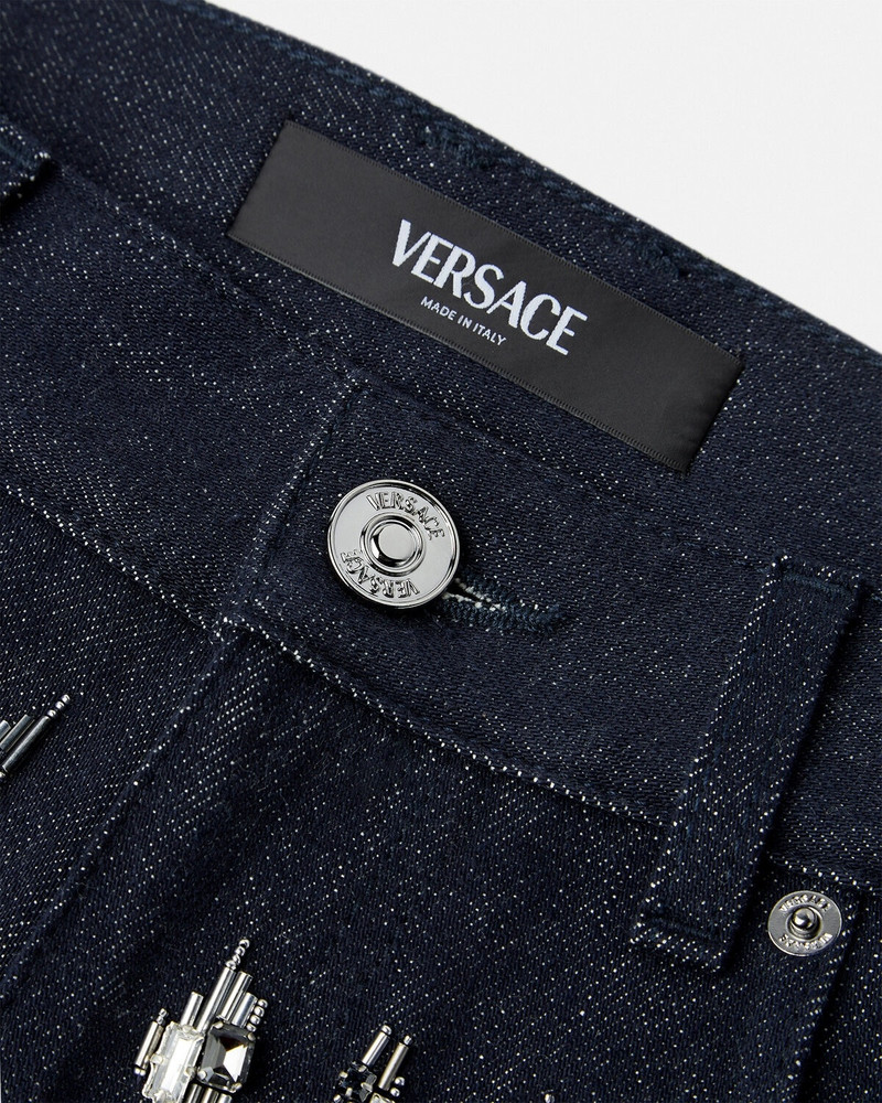 VERSACE Embroidered Crystal Leopard Jeans outlook