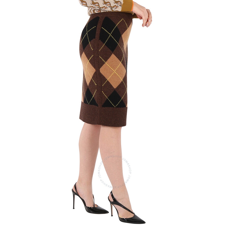 Burberry Ladies Argyle Intarsia Wool Cashmere Pencil Skirt - 4
