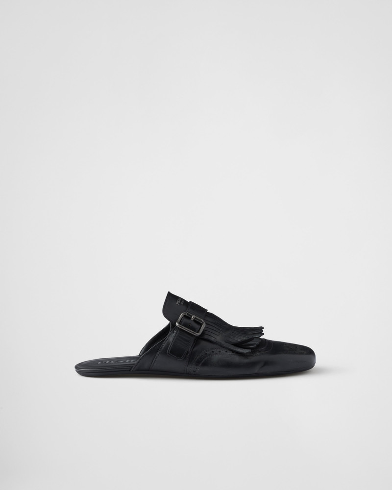 Prada Fringed monk strap leather mules outlook