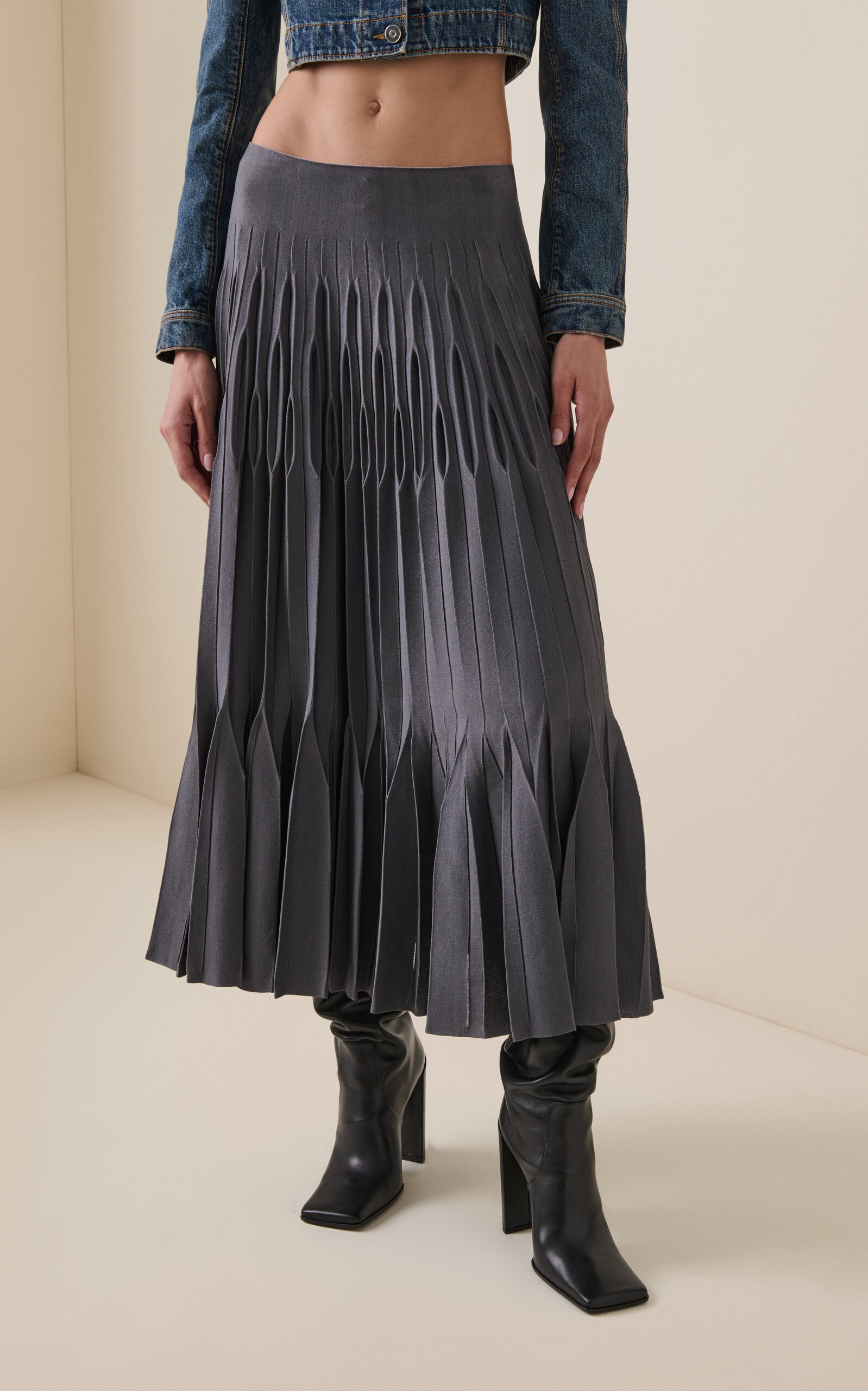 Pleated Silk-Blend Midi Dress grey - 3