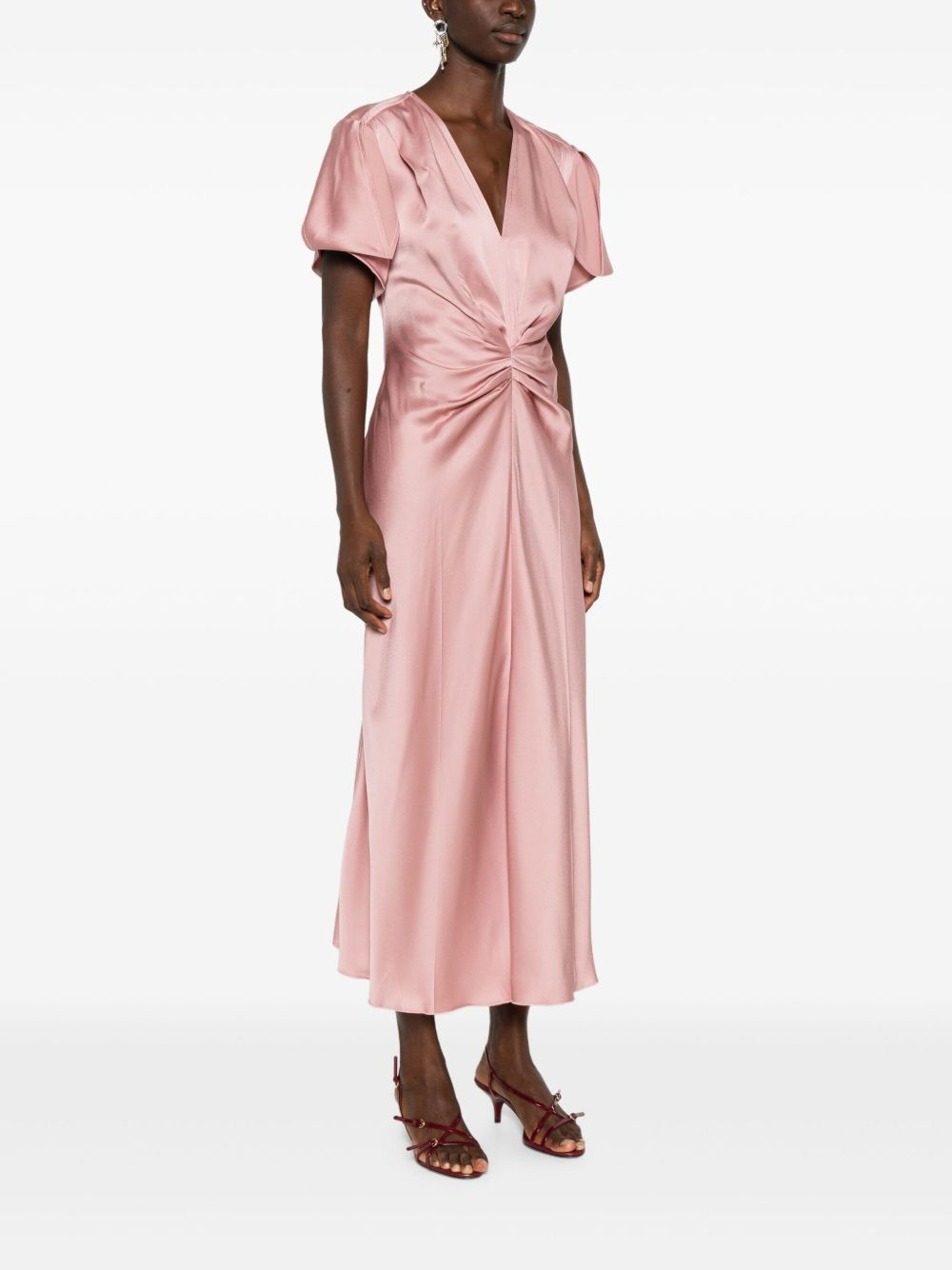 V-neck draped midi dress - 3