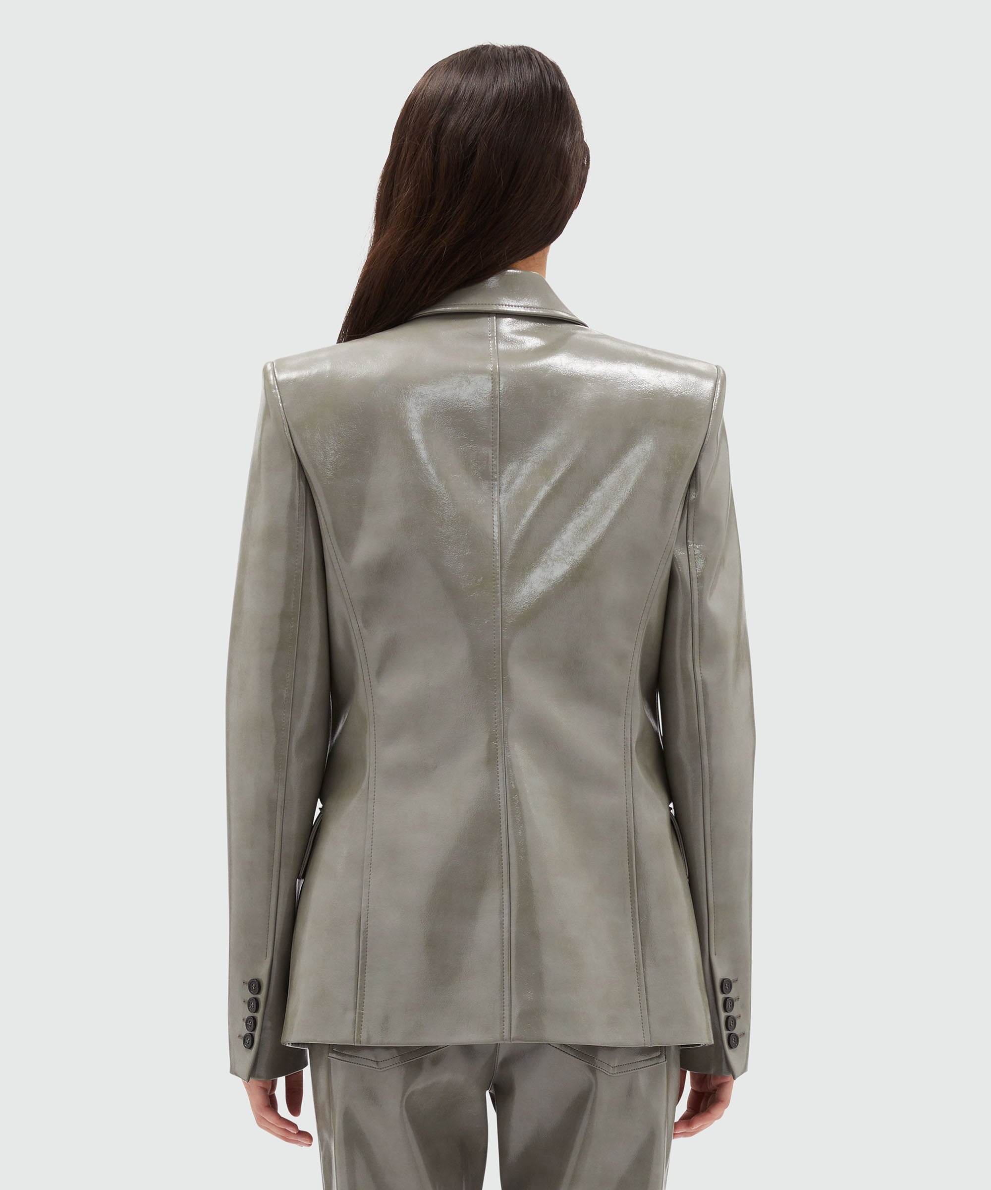 Grey patent leather single-breasted jacket - 3