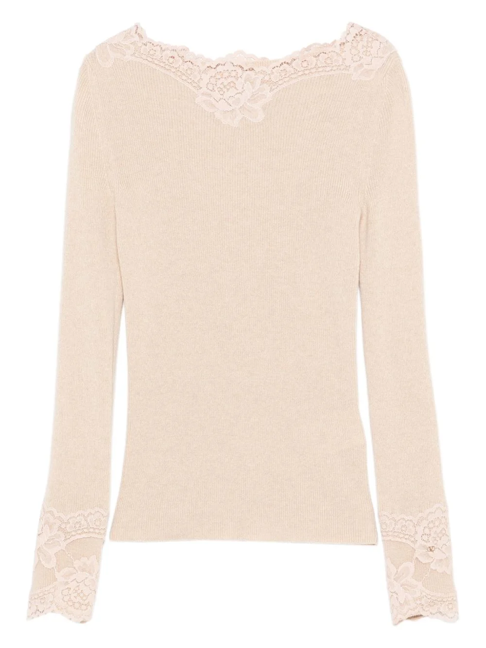 lace-trim ribbed top - 1