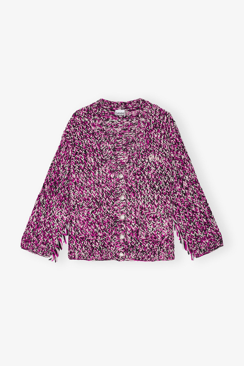 PURPLE FRINGE WOOL HANDKNIT CARDIGAN 1