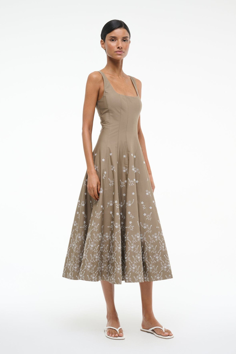 STAUD WELLS DRESS TAUPE EMBROIDERY 3