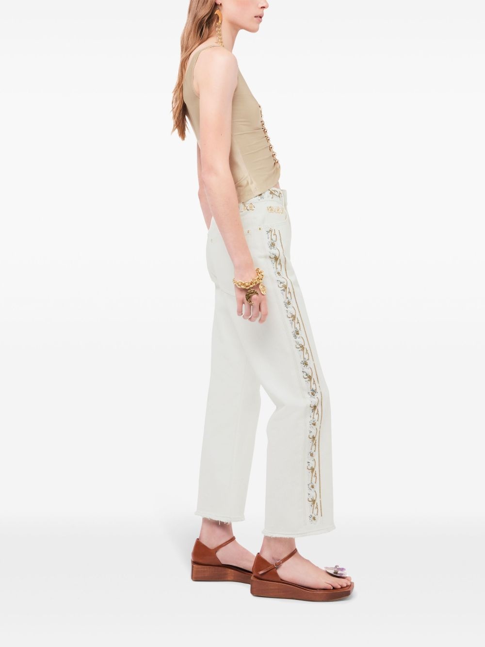 embroidered mid-rise cropped jeans - 3