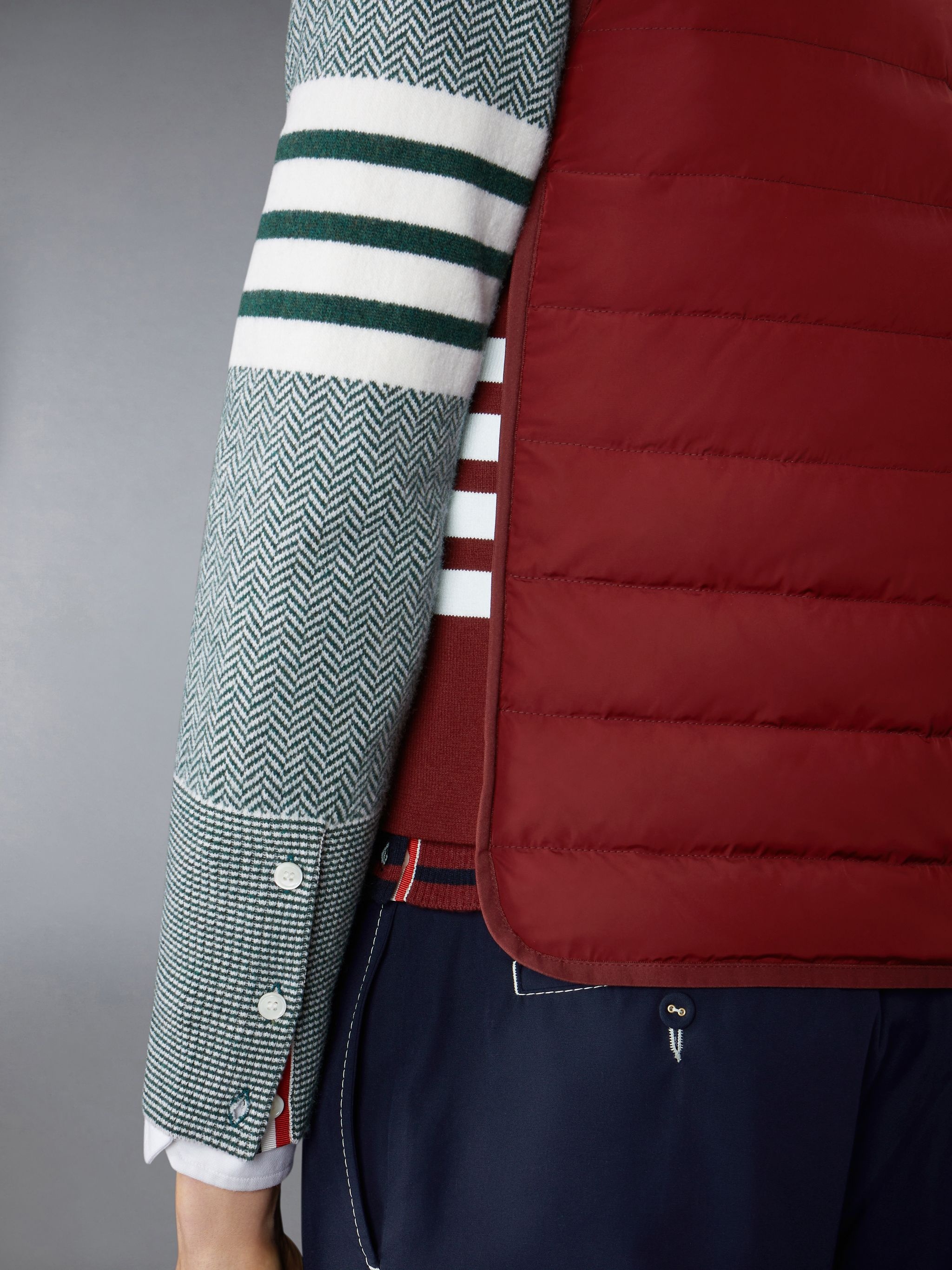 Poly Twill Down Fill 4-Bar Funnel Neck Knit Panel Vest - 6