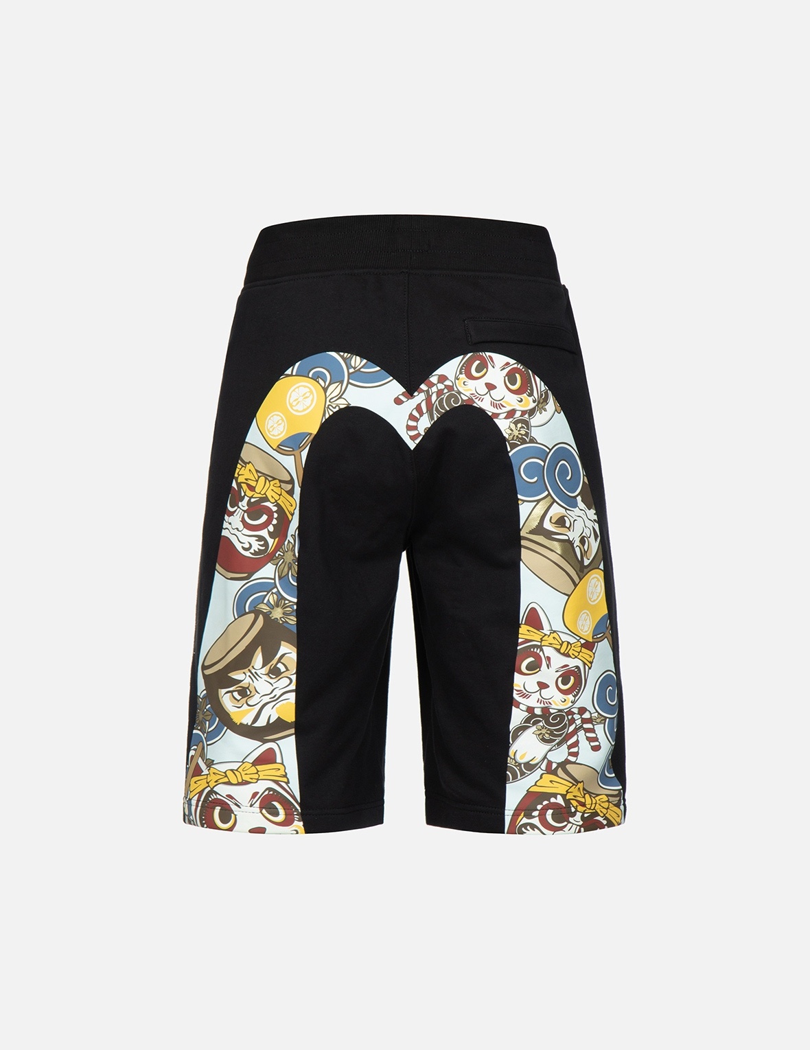 LUCKY CAT AND TAIKO DARUMA-PATTERN DAICOCK PRINT SWEAT SHORTS - 2