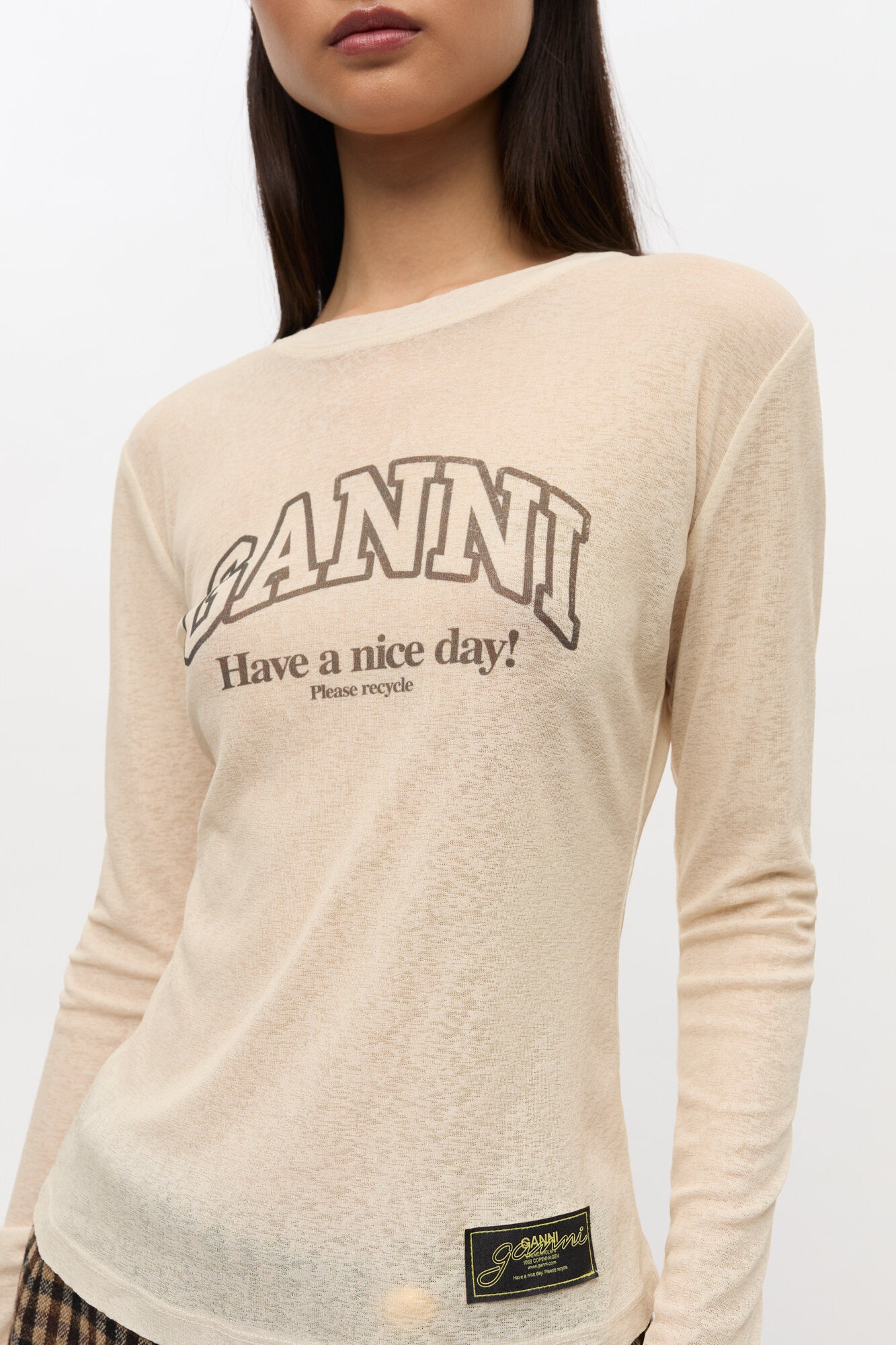 PRINTED MARL MESH LONG SLEEVE TOP - 5
