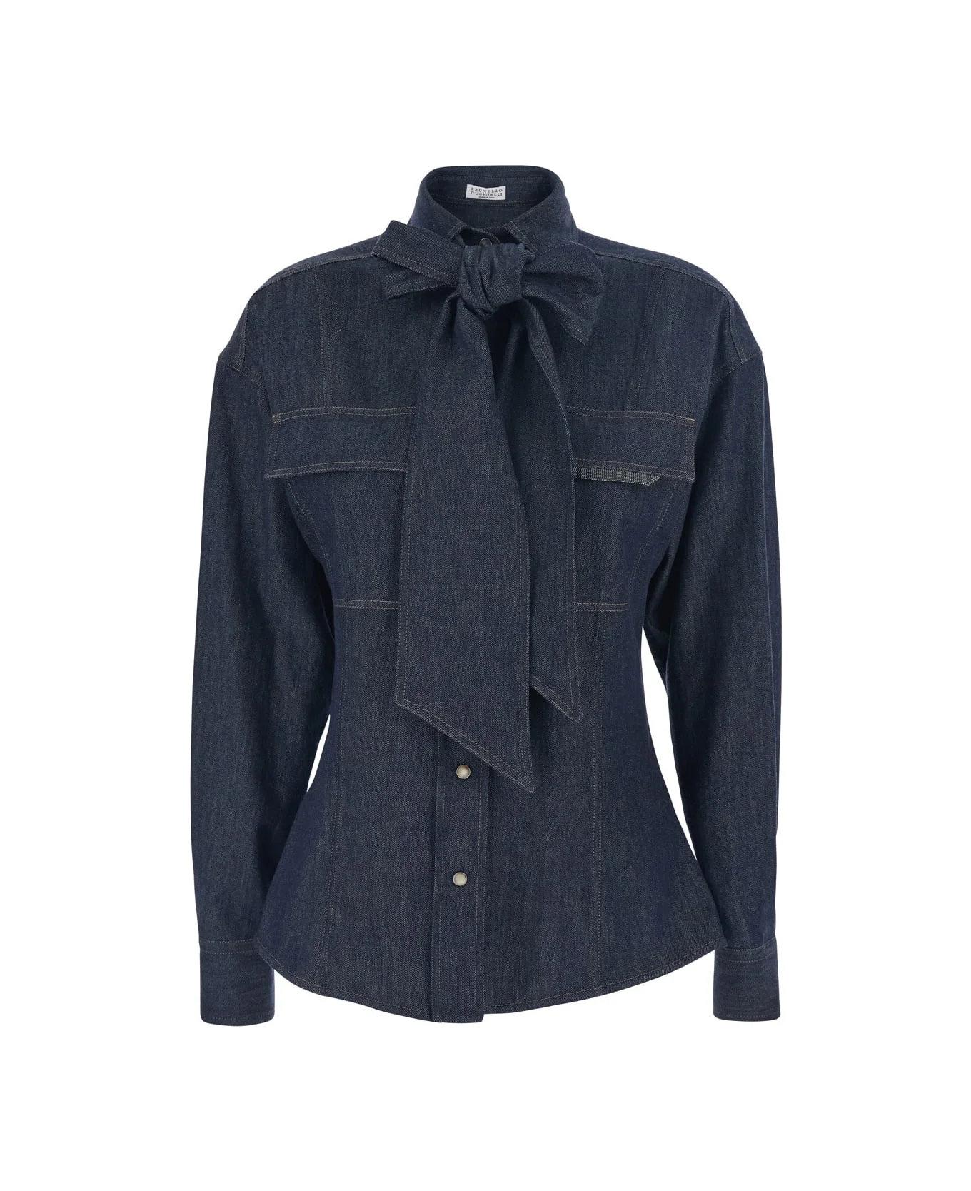 Blue Shirt With Bow Detail And Button Closure In Denim Woman - 1