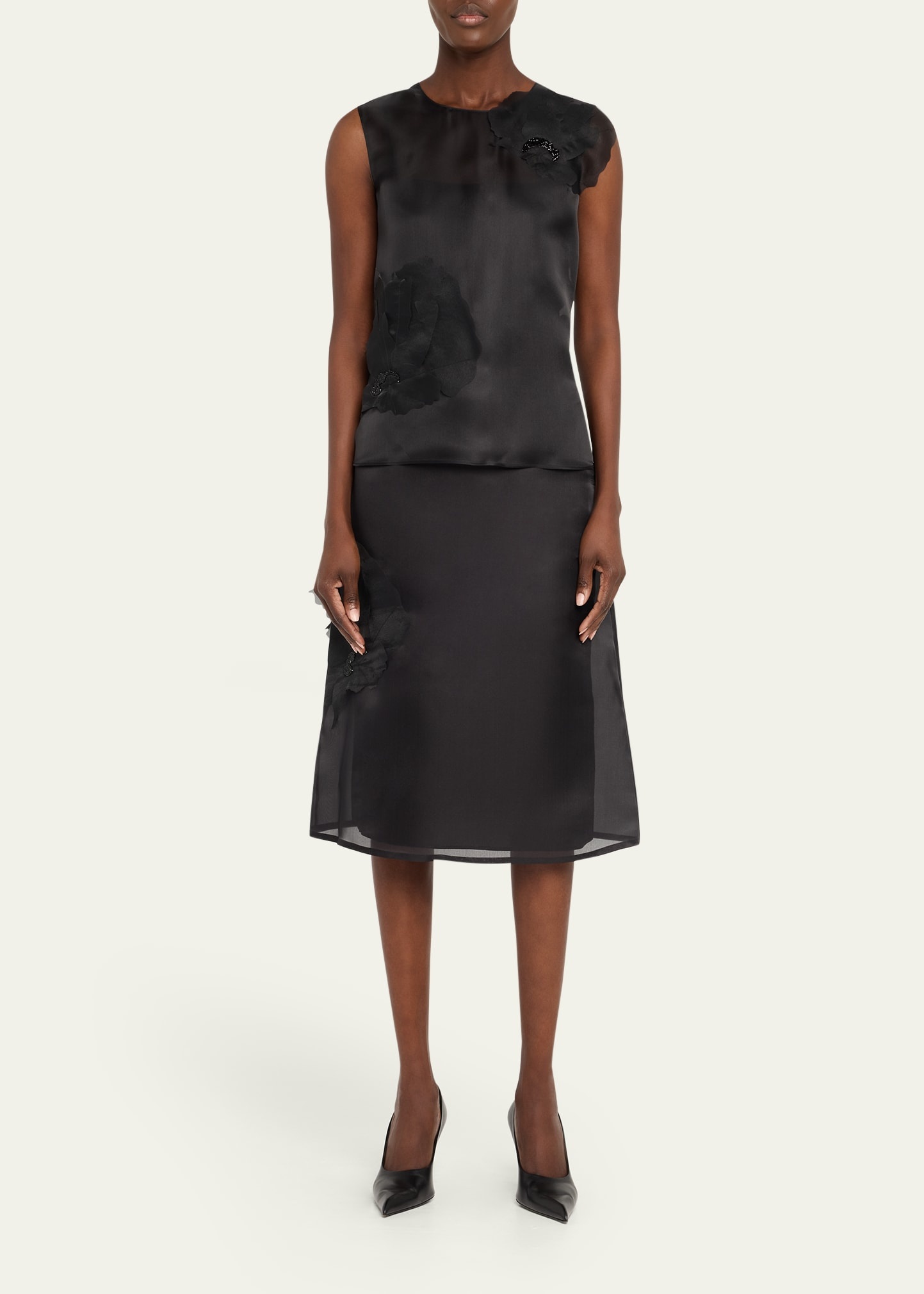 Anemone Corsage Organza Midi Skirt - 2
