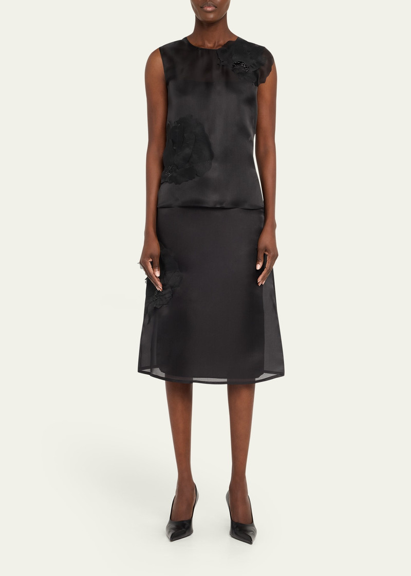 AKRIS Anemone Corsage Organza Midi Skirt outlook