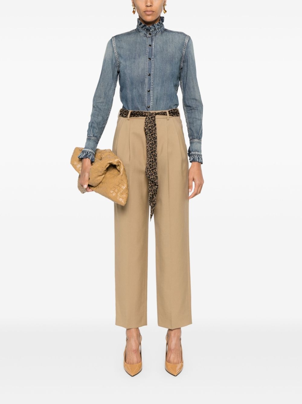 silk belt pleated trousers - 2
