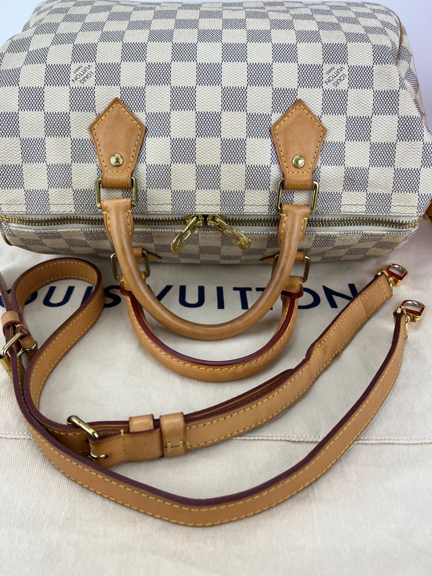 LOUIS VUITTON Speedy Bandouliere 30 Damier Azur Shoulder Hand Bag Added Insert Preowned - 8