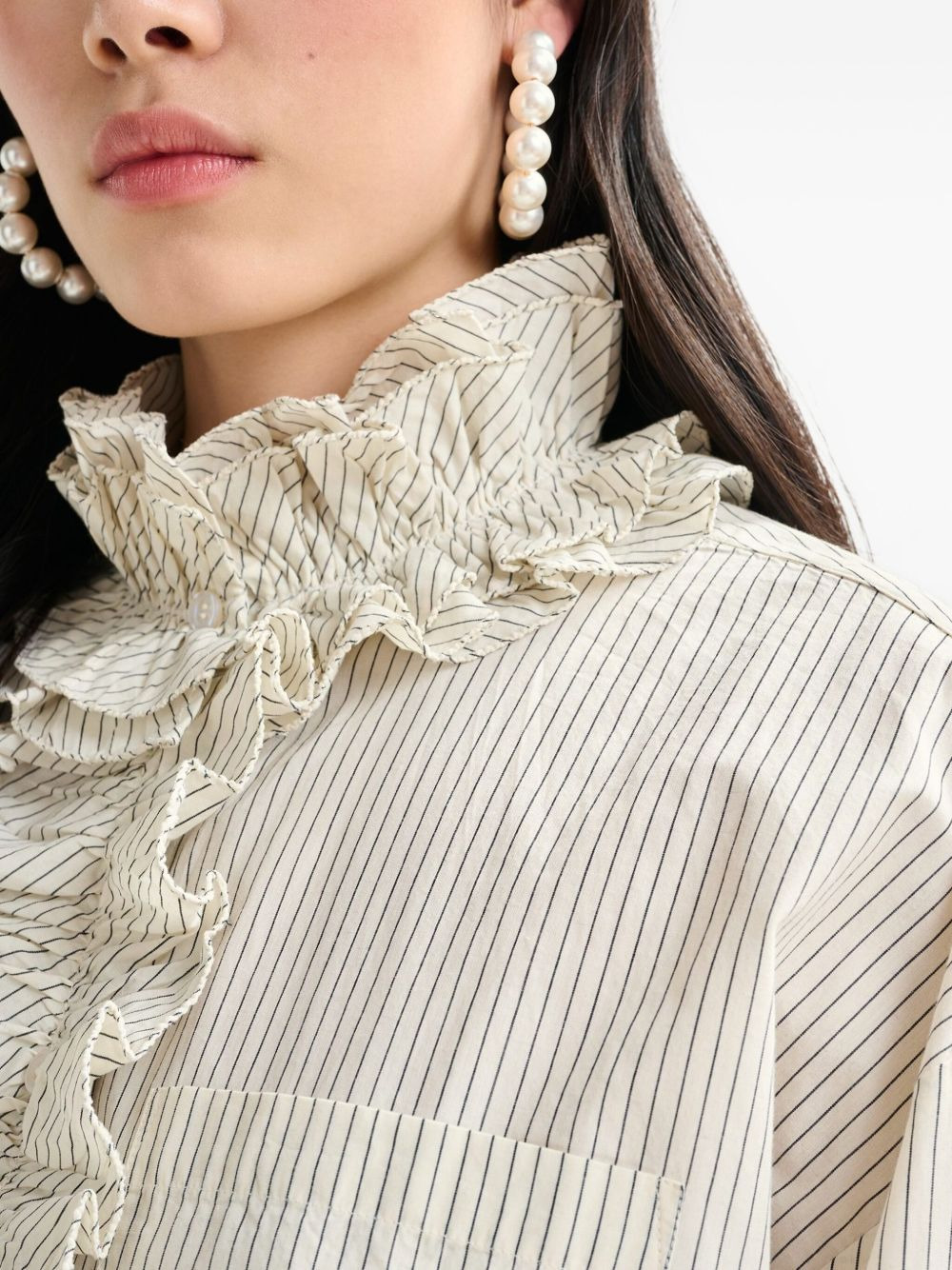 stripe-pattern ruffle-detail shirt - 5