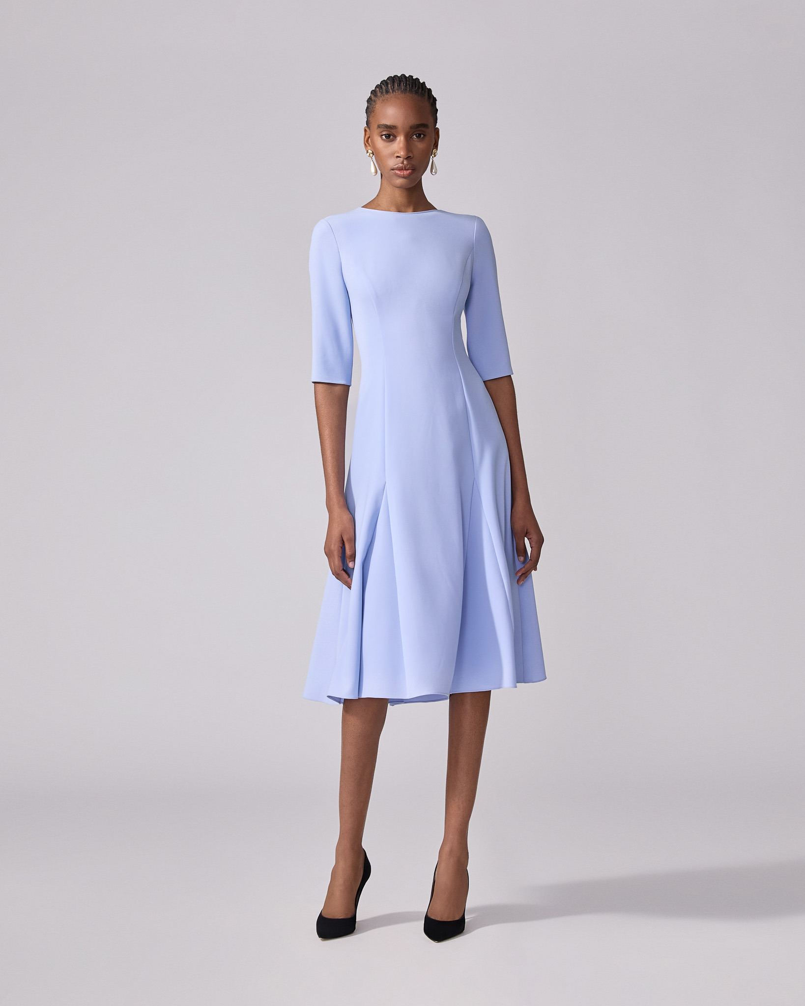 Three-Quarter Sleeve Godet Dress - 2