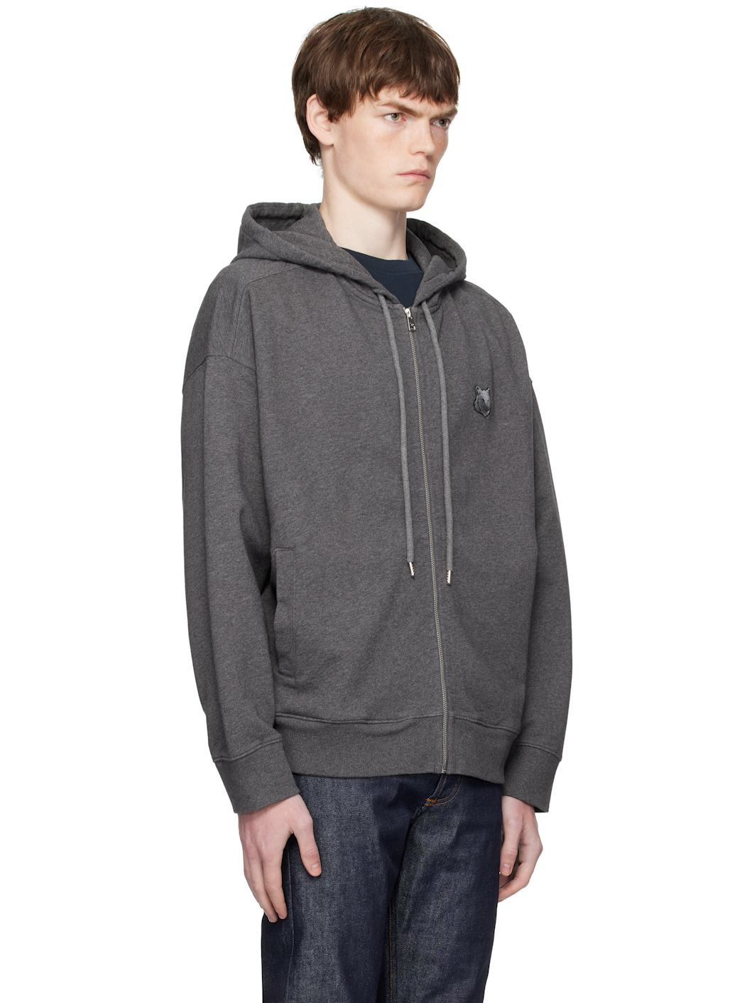 Gray Bold Fox Head Patch Fullzip Oversize Hoodie - 2