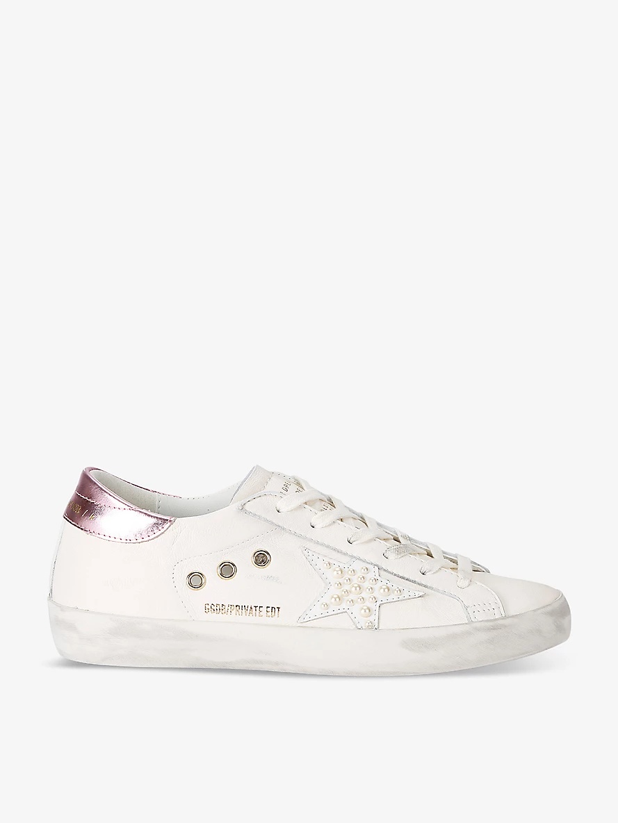 Women's Superstar pearl-embellished leather low-top trainers - 1