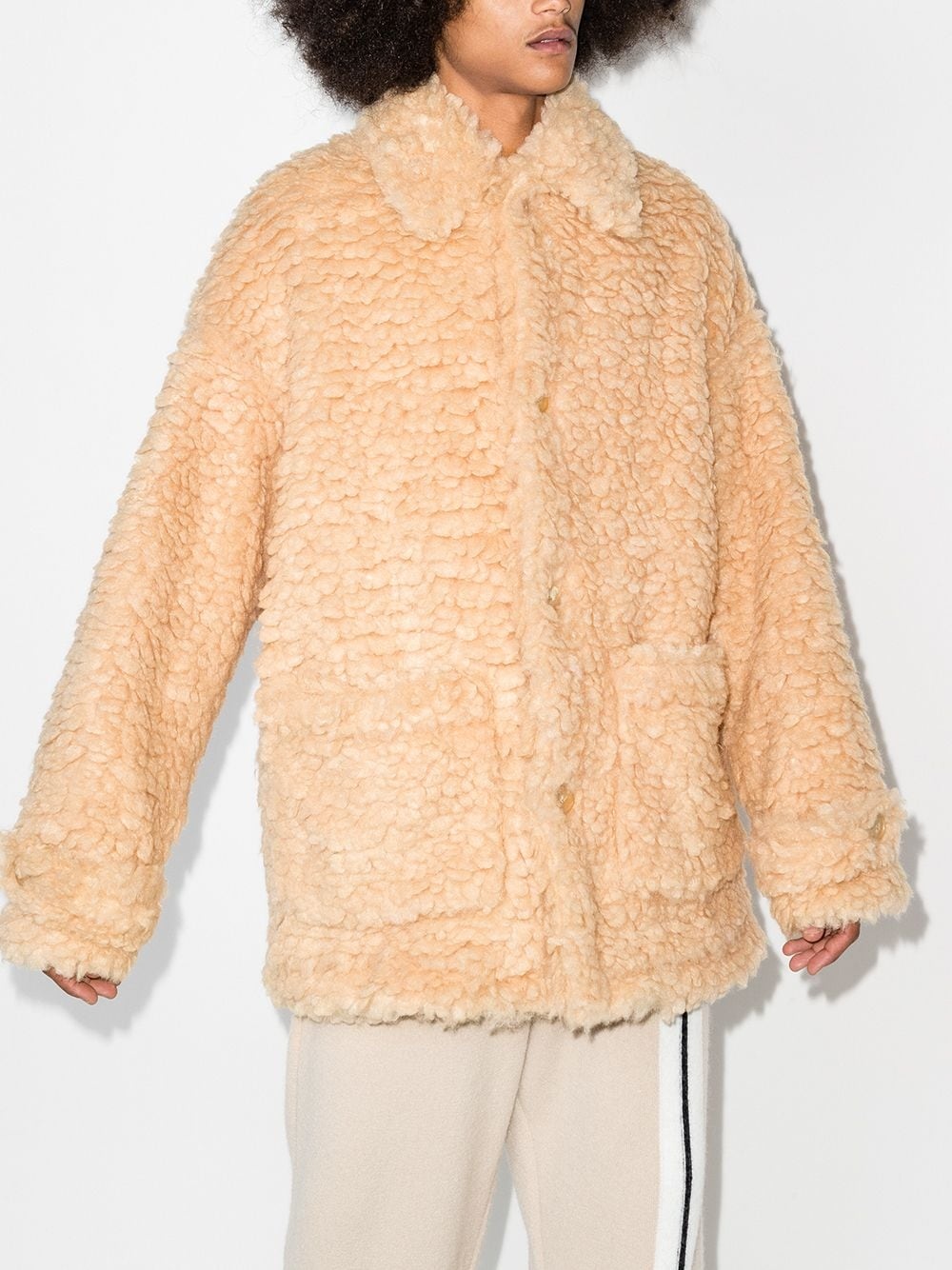 faux-shearling single-breasted short coat - 2