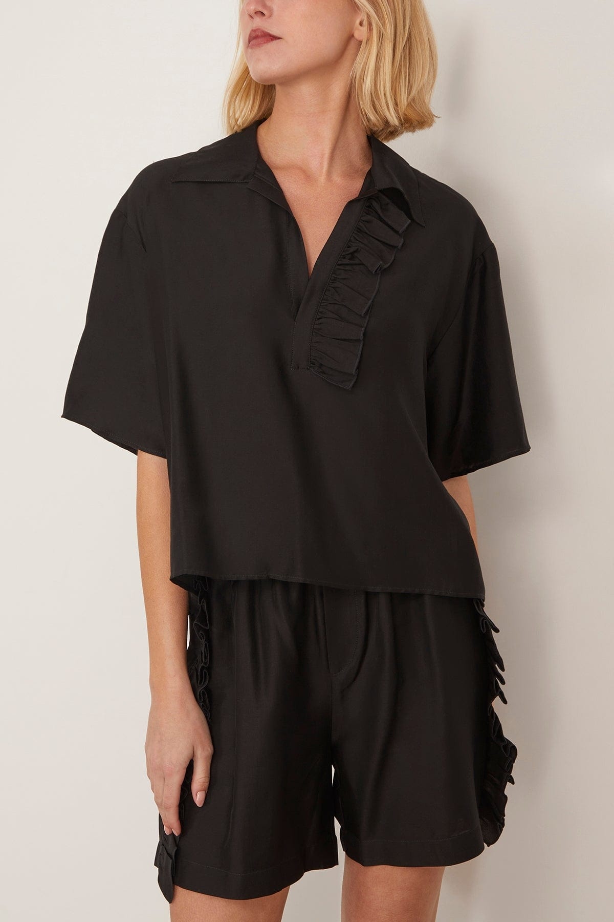 Luna Frill Short Sleeve Shirt in Black - 3