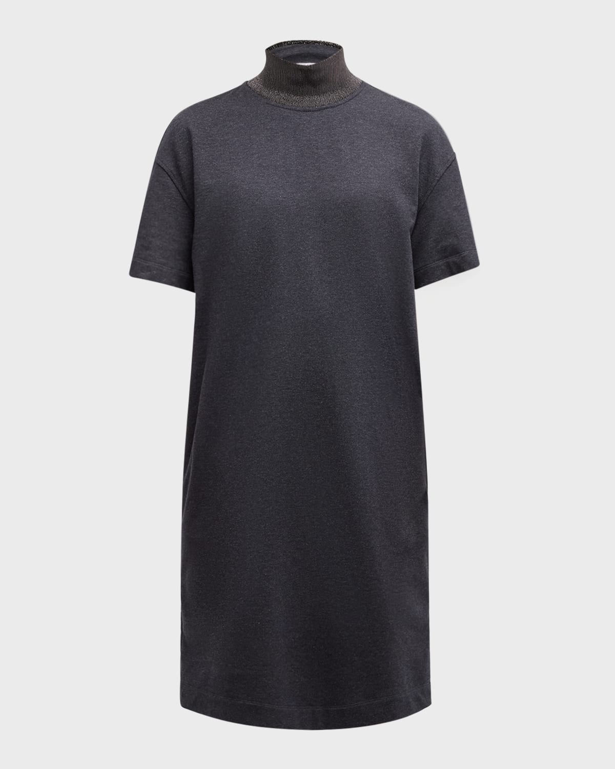 Monili-Collar Shiny Felpa Short-Sleeve T-Shirt Dress - 1