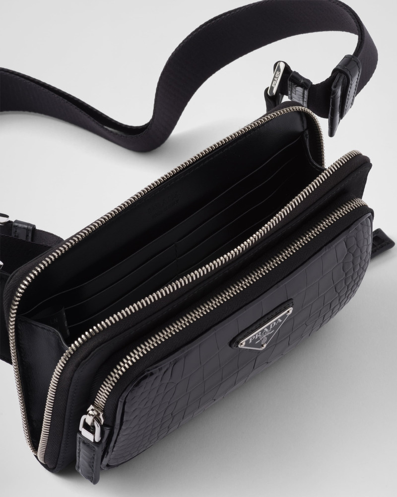 Re-Nylon and crocodile leather shoulder bag 5