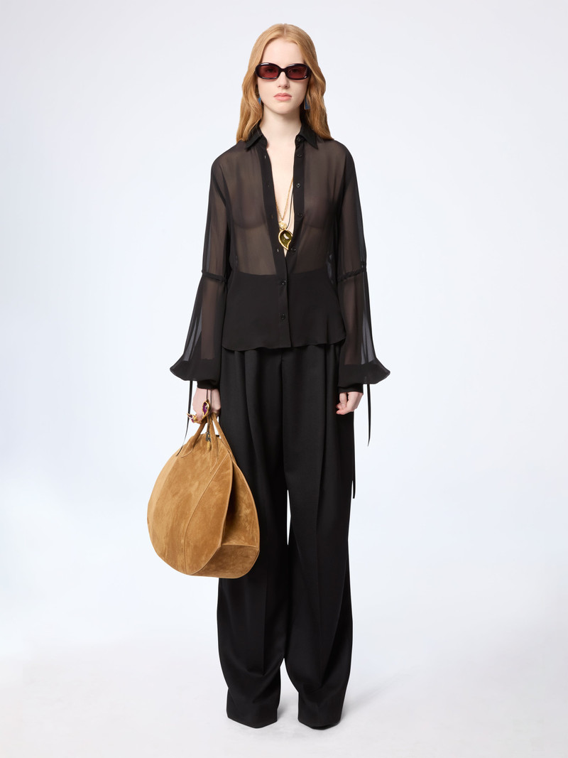 Silk See-Through Shirt With Bow Details 1