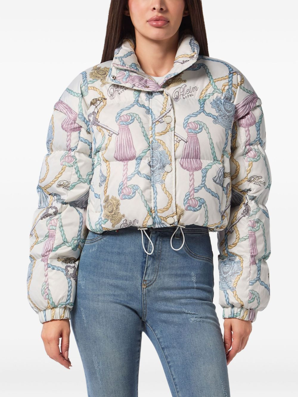 tassel-key print puffer jacket - 2