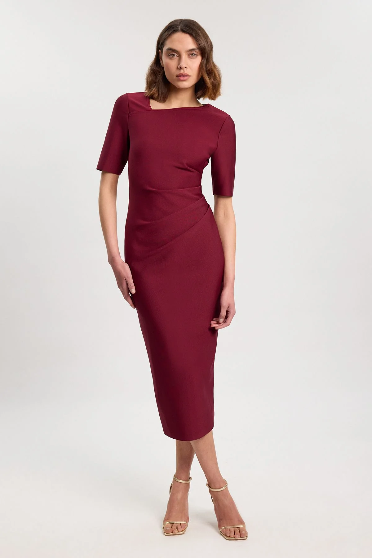 Petite Bandage Asymmetric Long Sleeve Midi Dress - 1