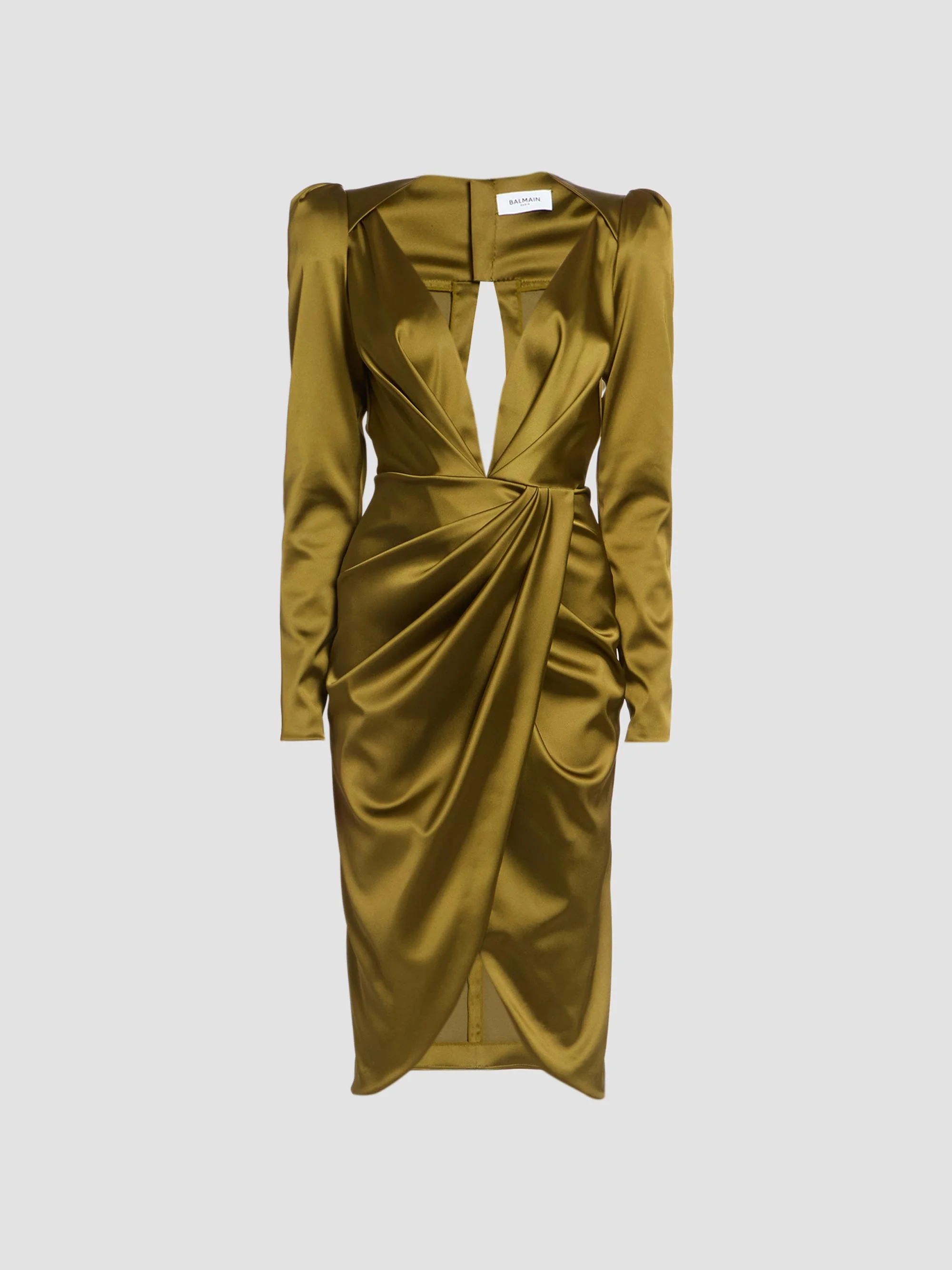 Women's Draped Silk Satin Dress - Green Kaki - 1