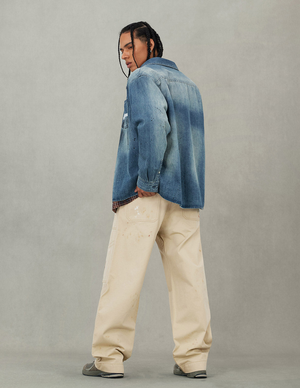 Splash Ink Seagull Print Regular Fit Denim Shirt - 6