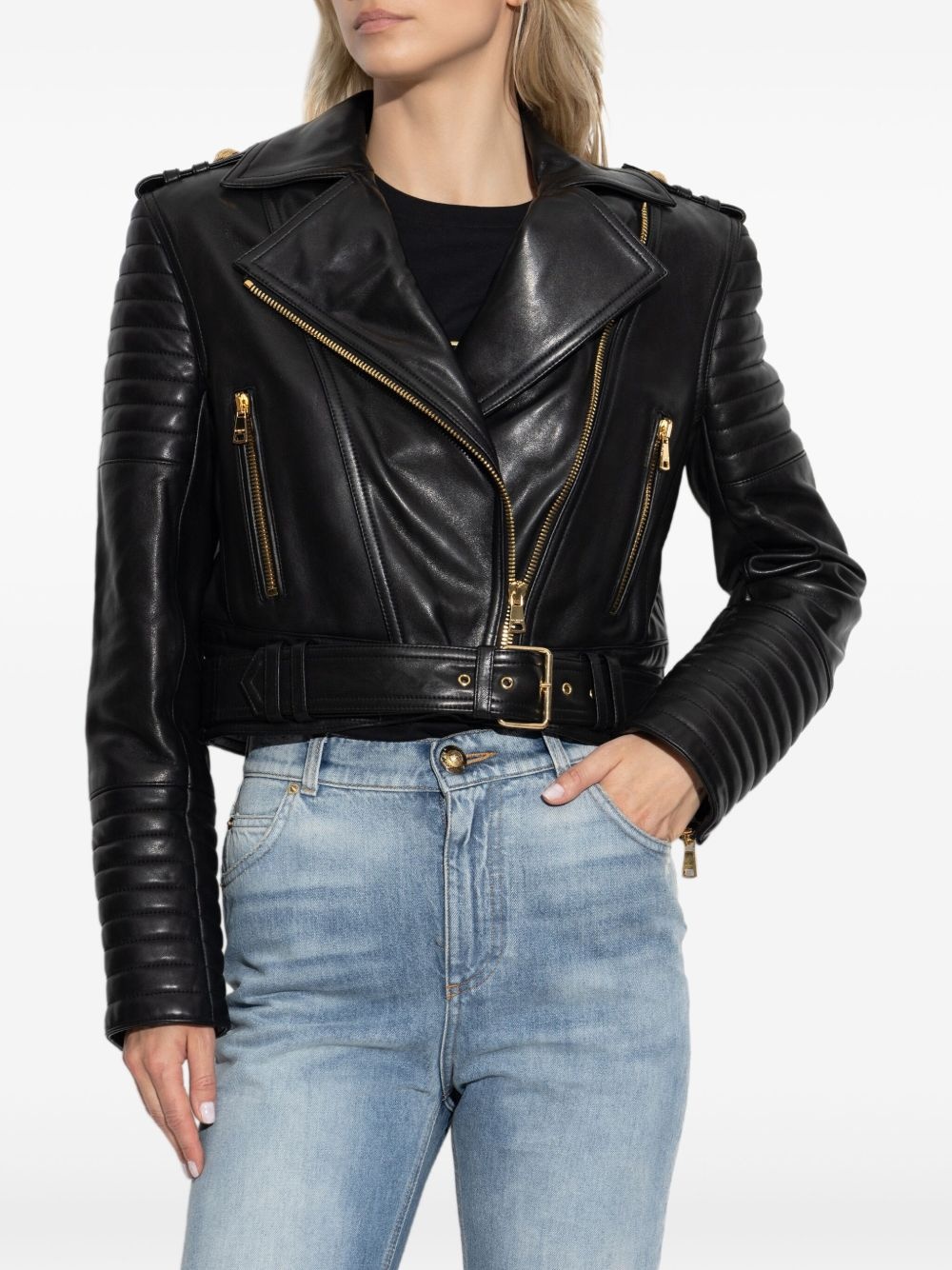 asymmetrical-zip leather jacket - 3