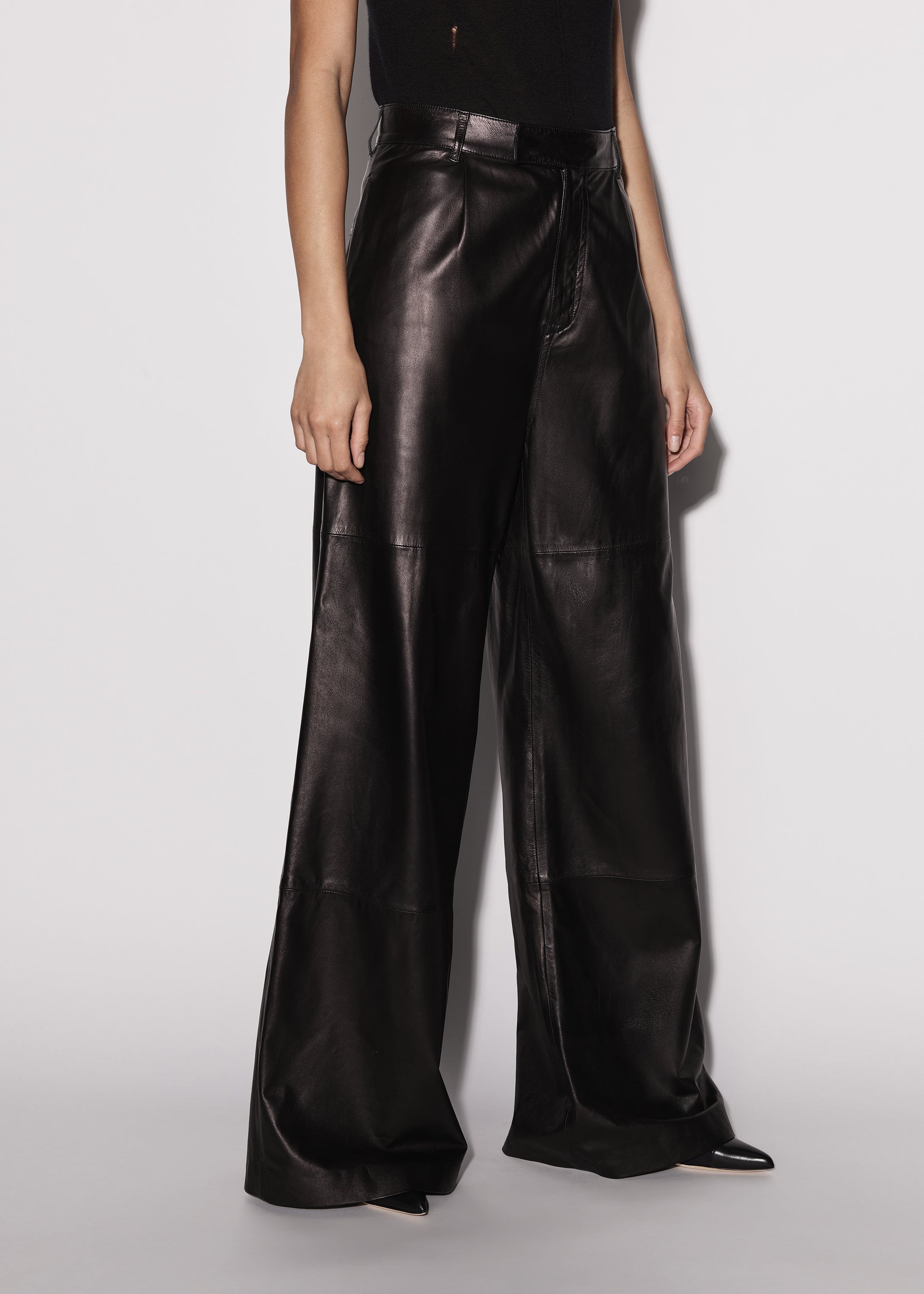LEATHER WIDE LEG TROUSER - 4