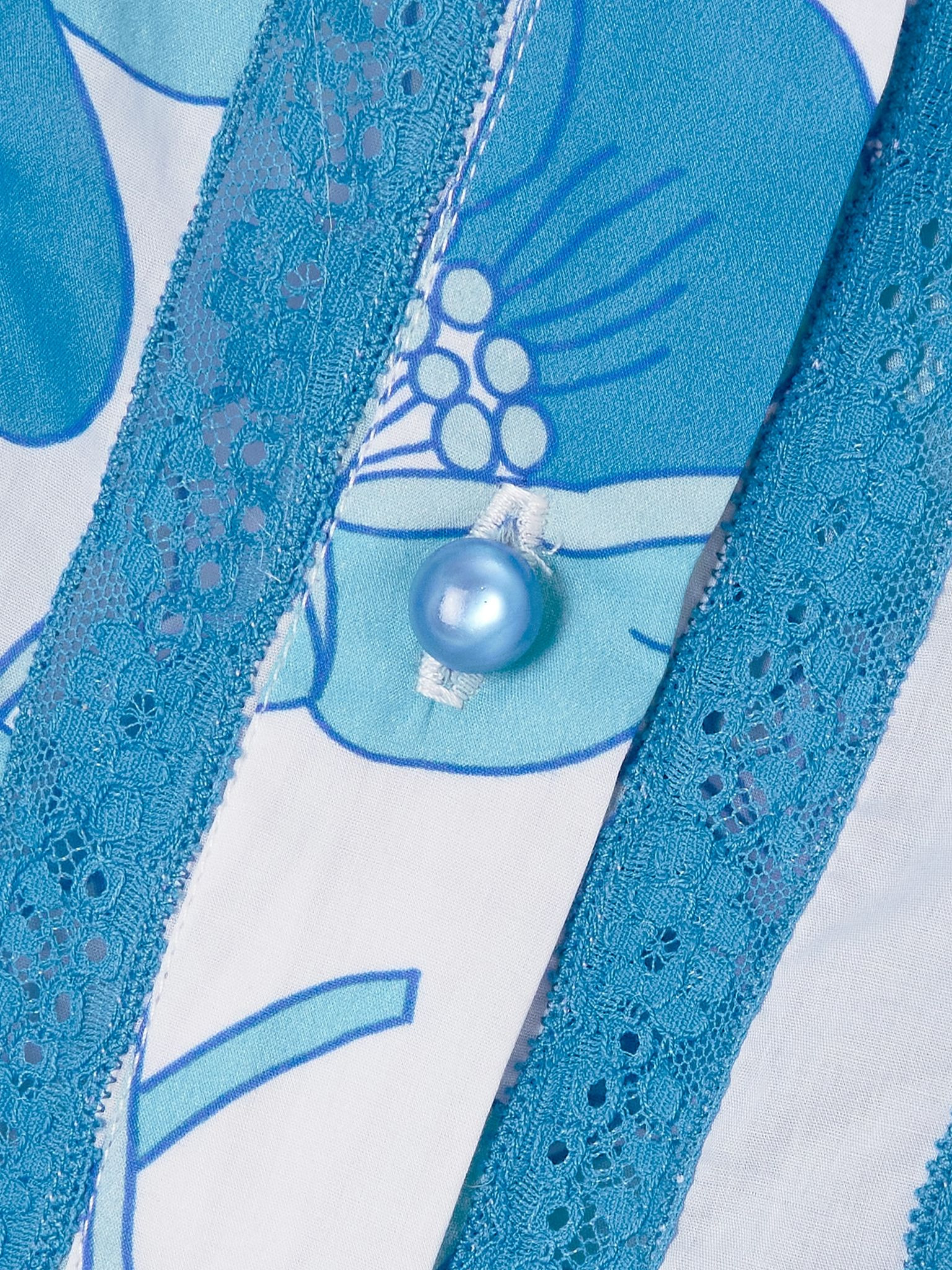 Lace-trimmed floral-print cotton-voile top Blue - 4