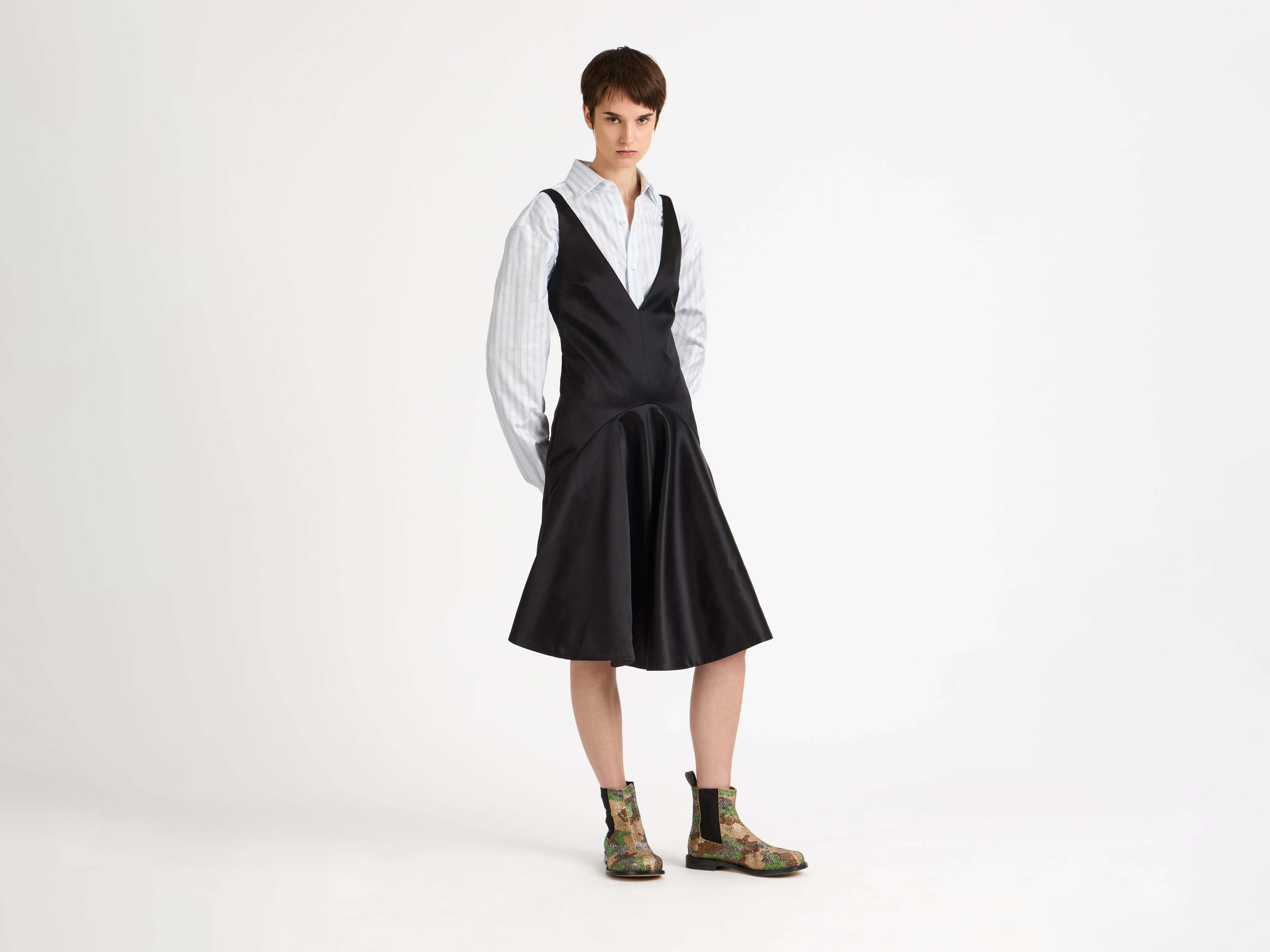 WOMENS DRAPED SKIRT MIDI DRESS IN BLACK - 9